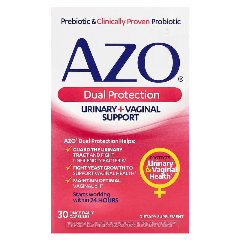 AZO, Protección doble, Refuerzo urinario y vaginal, 30 cápsulas de una vez por día