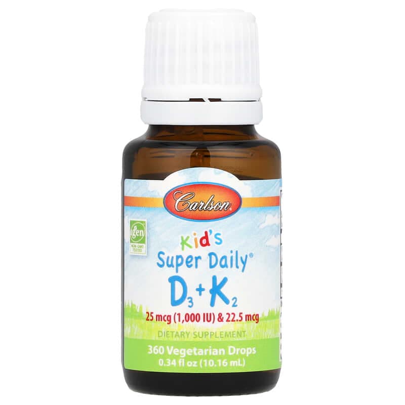Carlson, Niños, D3 y K2 superdiarios, 25 mcg (1000 UI) y 22,5 mcg, 10,16 ml (0,34 oz. Líq.) – Carlson – imagen 3