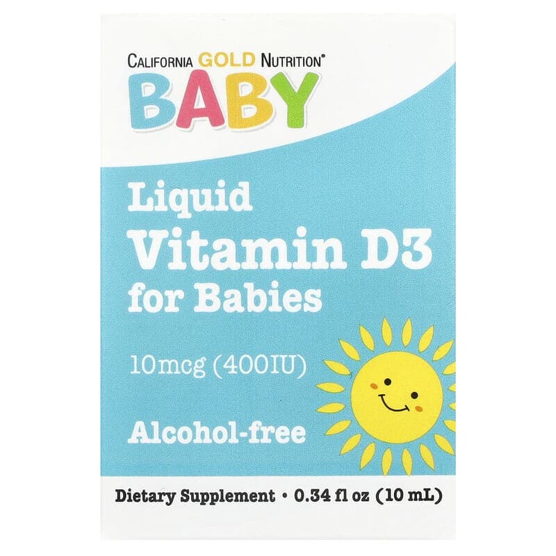 California Gold Nutrition, Gotas de vitamina D3 para bebés, 10 mcg (400 UI), 10 ml (0,34 oz. líq.)