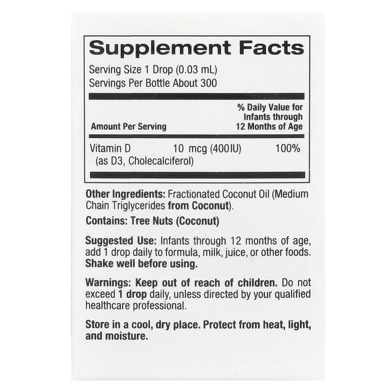 California Gold Nutrition, Gotas de vitamina D3 para bebés, 10 mcg (400 UI), 10 ml (0,34 oz. líq.) – California Gold Nutrition – imagen 2