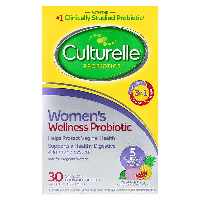 Culturelle, Probióticos, Probiótico para el bienestar para mujeres, Mezcla de frutas`` 30 comprimidos masticables