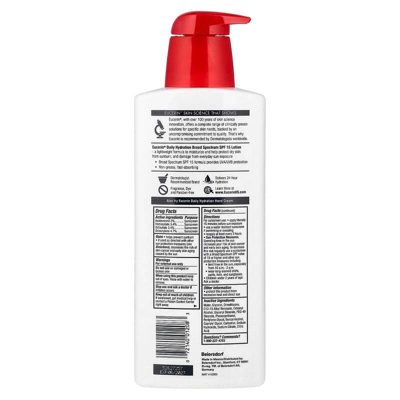 Eucerin, Loción, Humectación diaria, Piel seca, Protector solar FPS 15, Sin fragancia, 500 ml (16,9 oz. líq.) – Eucerin – imagen 2