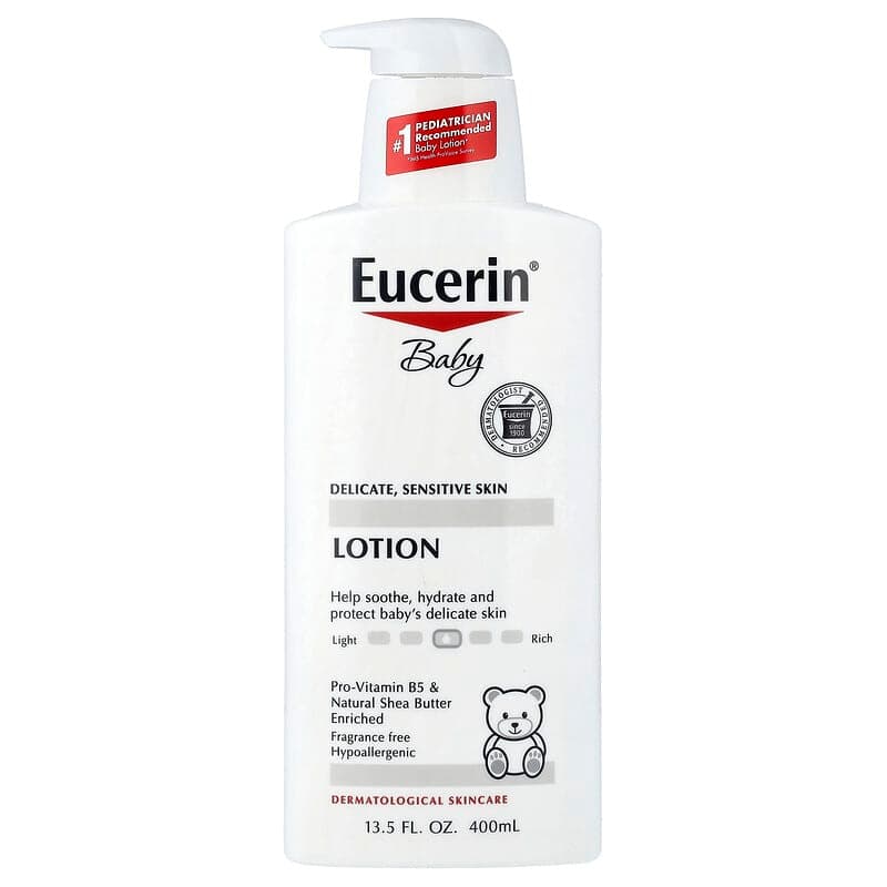 Eucerin, Loción para bebés, Piel delicada y sensible, Sin fragancia, 400 ml (13,5 oz. líq.)