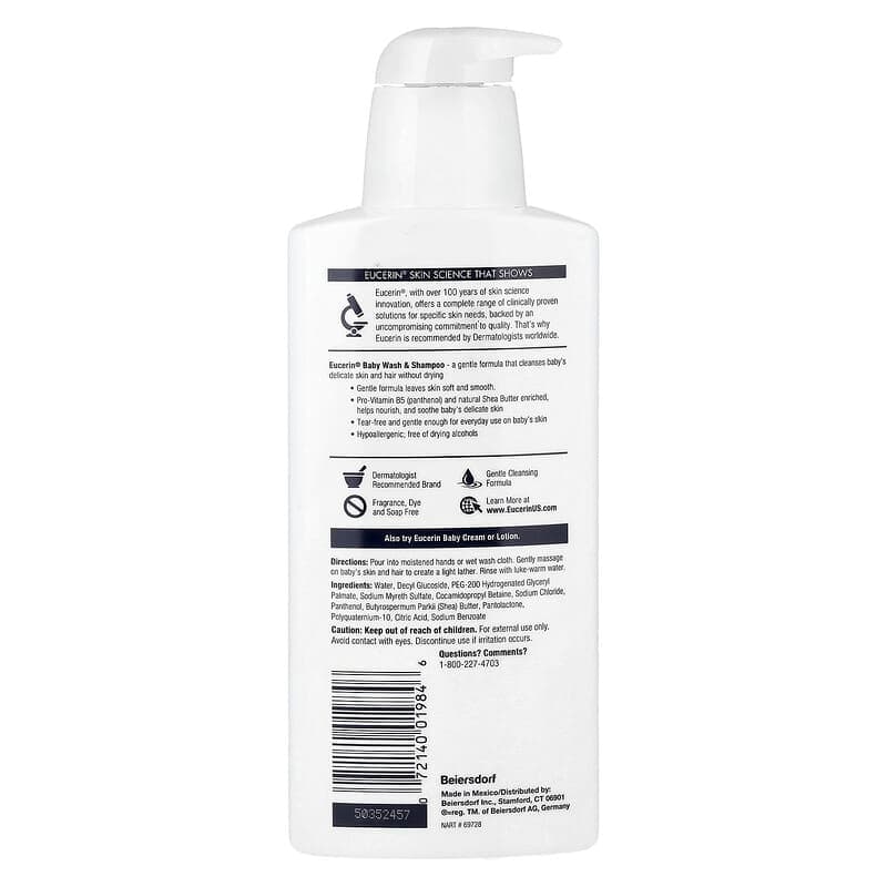 Eucerin, Champú y lavado de bebé, sin fragancia, 13.5 onzas (400 ml) – Eucerin – imagen 2