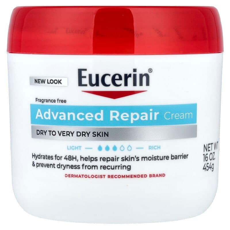 Eucerin, Crema de reparación avanzada, Piel seca a muy seca, Sin fragancia, 454 g (16 oz)