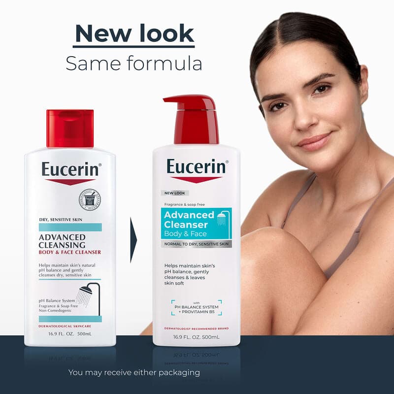 Eucerin, Agente de limpieza avanzado para el cuerpo y el rostro, Piel normal a seca, Para piel sensible, Sin fragancia, 500 ml (16,9 oz. líq.) – Eucerin – imagen 3