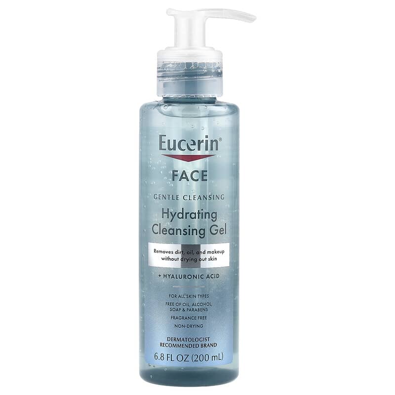 Eucerin, Gel de limpieza hidratante con ácido hialurónico para el rostro, Sin fragancia, 200 ml (6,8 oz. líq.)