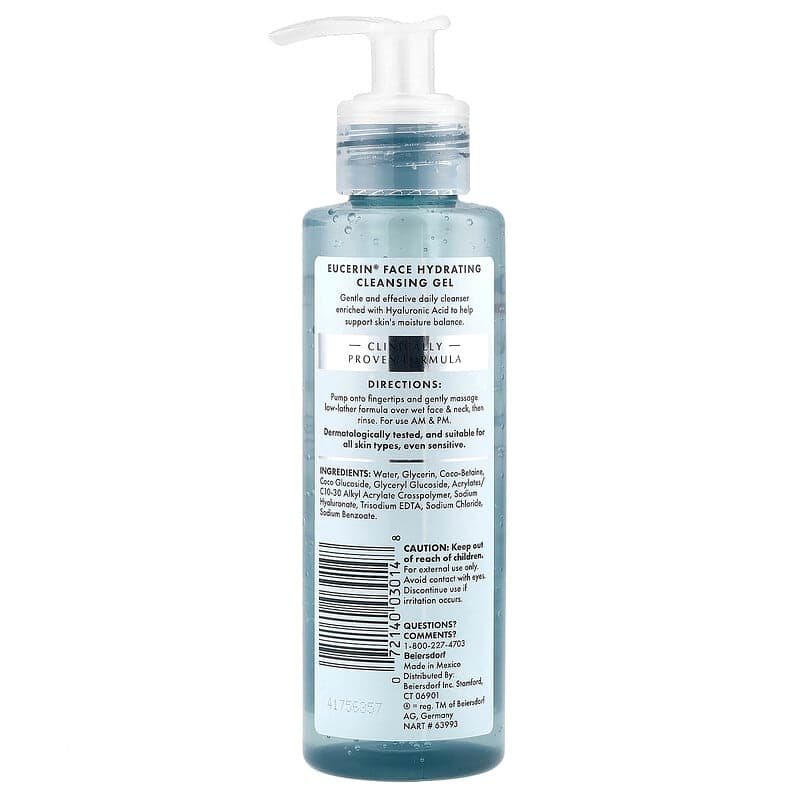 Eucerin, Gel de limpieza hidratante con ácido hialurónico para el rostro, Sin fragancia, 200 ml (6,8 oz. líq.) – Eucerin – imagen 2