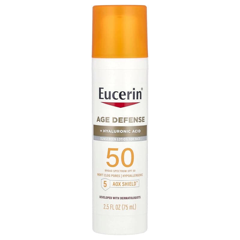 Eucerin, Age Defense, loción solar ligera para el rostro, FPS 50, Sin fragancia, 75 ml (2,5 oz. líq.)