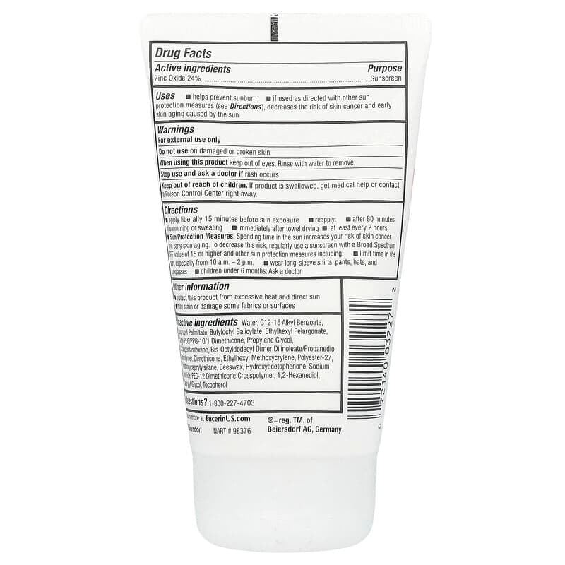 Eucerin, Bebé, Loción de protección solar con minerales sensibles, FPS 50, Sin fragancia, 118 ml (4 oz. Líq.) – Eucerin – imagen 2
