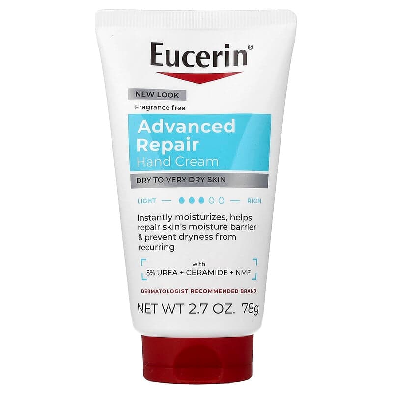 Eucerin, Crema para manos de reparación avanzada, Piel seca a muy seca, Sin fragancia, 78 g (2,7 oz)