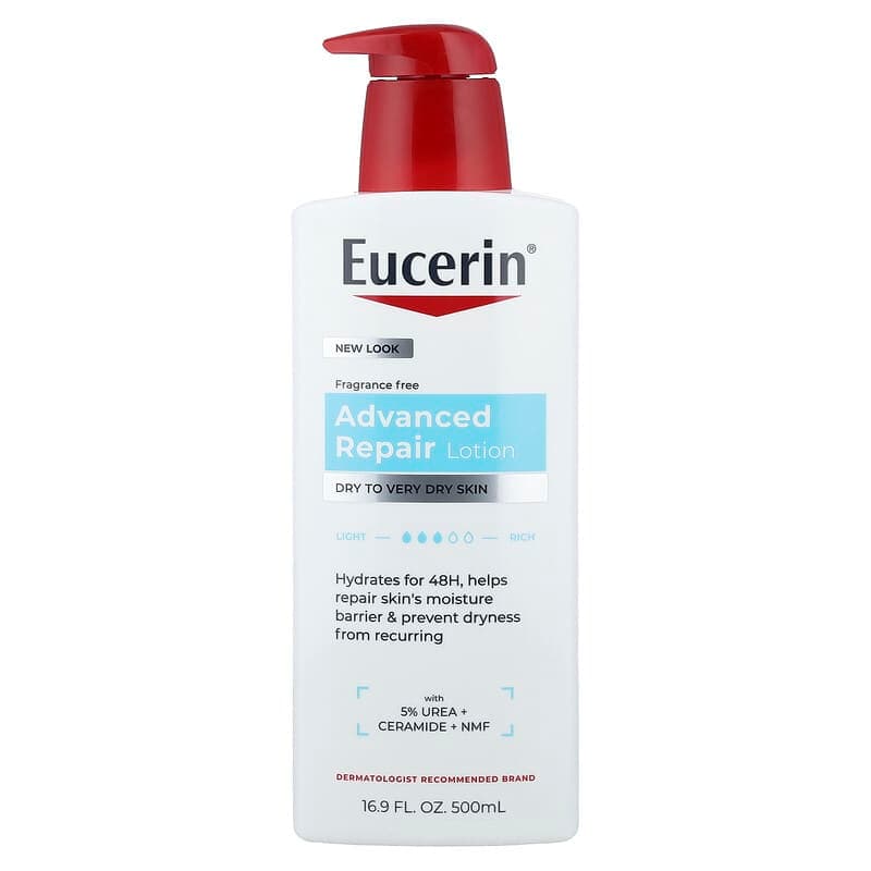 Eucerin, Loción de reparación avanzada, Piel seca a muy seca, Sin fragancia, 500 ml (16,9 oz. líq.)