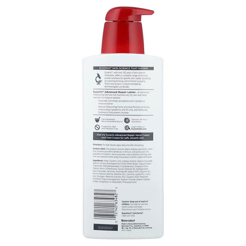 Eucerin, Loción de reparación avanzada, Piel seca a muy seca, Sin fragancia, 500 ml (16,9 oz. líq.) – Eucerin – imagen 2