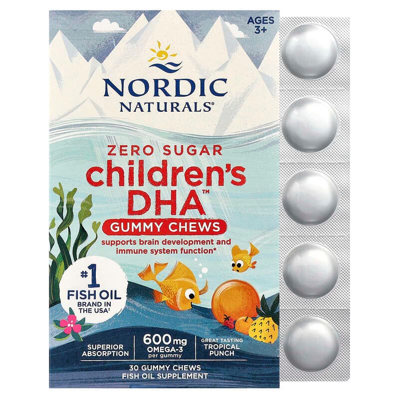 Nordic Naturals, Gomitas masticables con DHA™ para niños, De 3 años en adelante, Ponche tropical, 30 gomitas (355 mg por gomita)