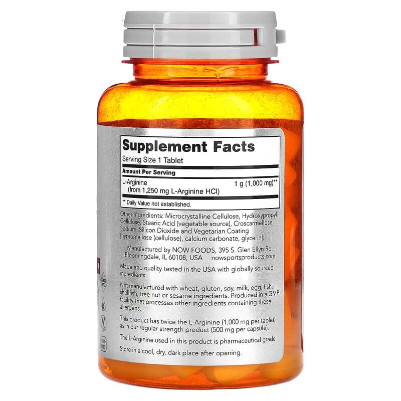 NOW Foods, L-arginina, 1000 mg, 60 comprimidos – NOW Foods – imagen 2