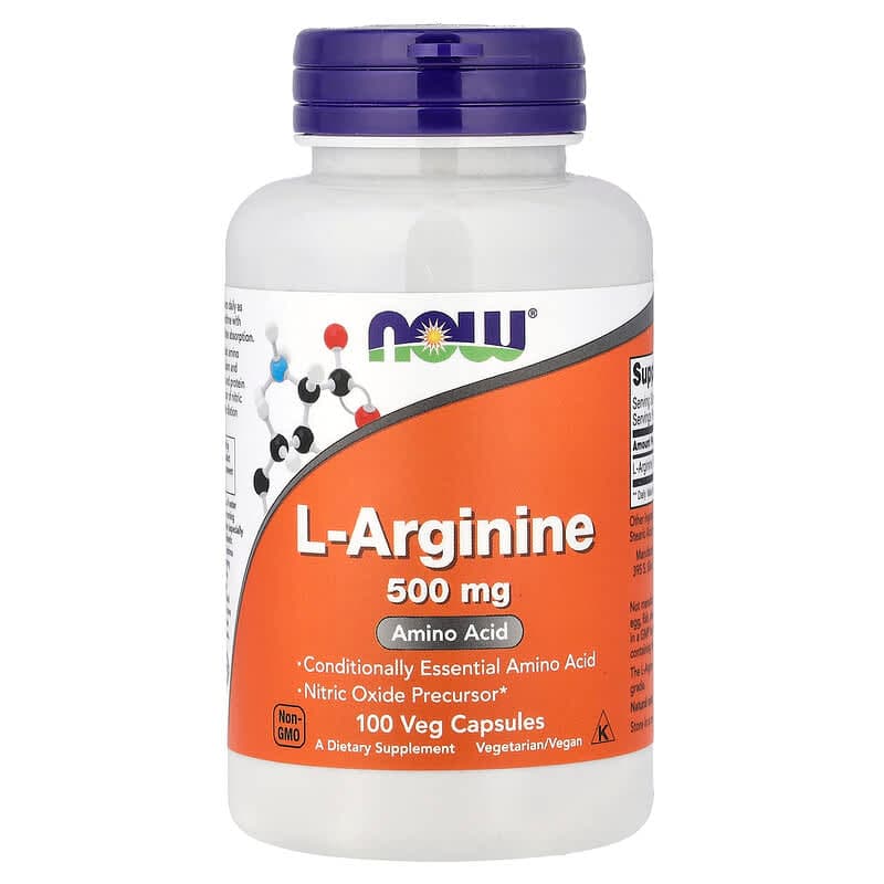 NOW Foods, L-arginina, 500 mg, 100 cápsulas vegetales