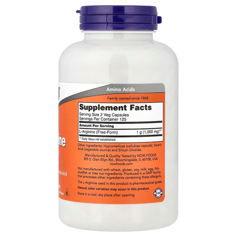 NOW Foods, L-arginina, 500 mg, 250 cápsulas vegetales – NOW Foods – imagen 2