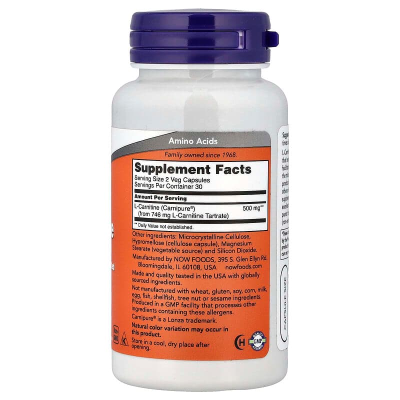 NOW Foods, L-carnitina, 250 mg, 60 cápsulas vegetales – NOW Foods – imagen 2