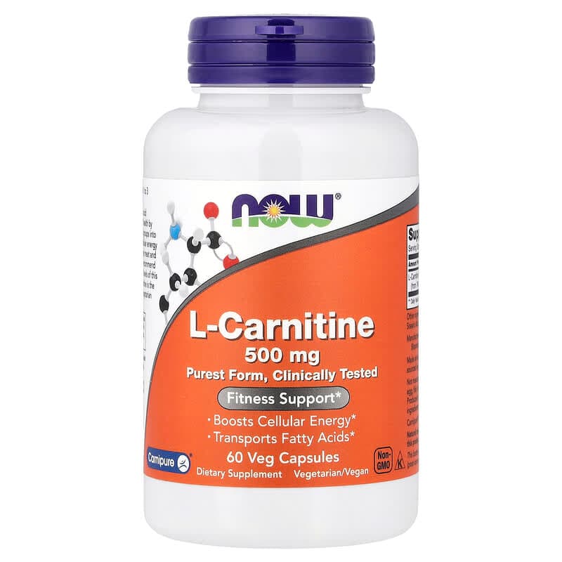 NOW Foods, L-Carnitina, 500 mg, 60 cápsulas vegetales