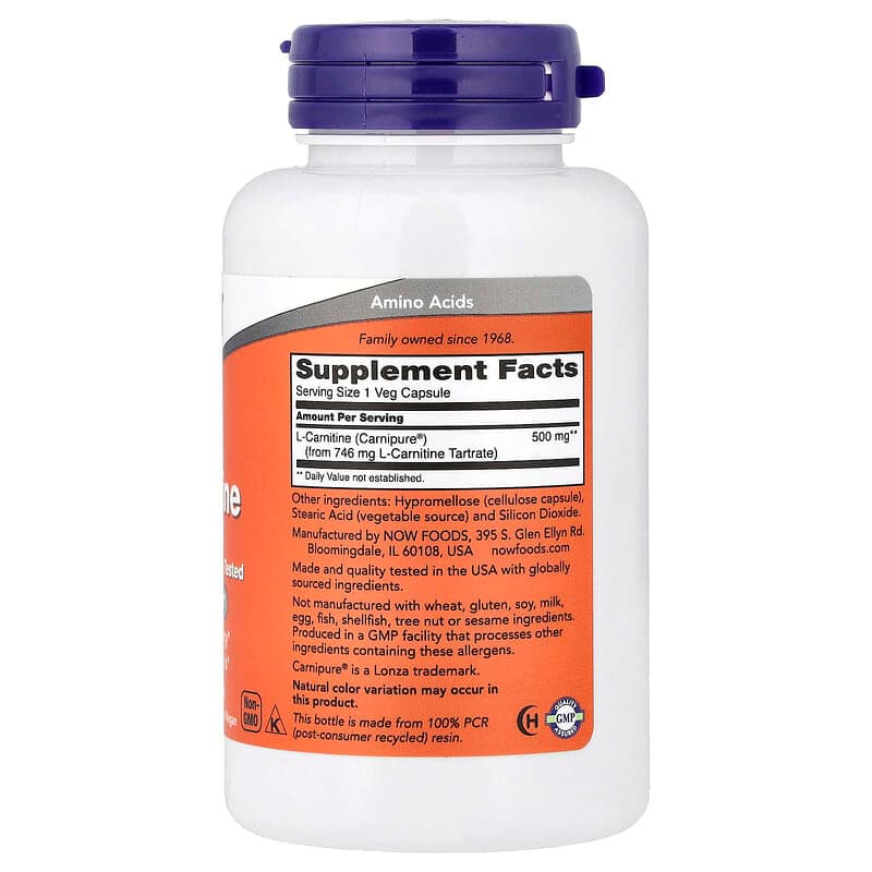 NOW Foods, L-Carnitina, 500 mg, 60 cápsulas vegetales – NOW Foods – imagen 2