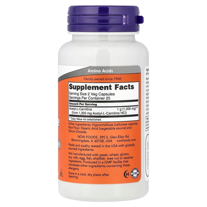 NOW Foods, Acetil-L-carnitina, 50 cápsulas vegetales (500 mg por cápsula) – NOW Foods – imagen 2