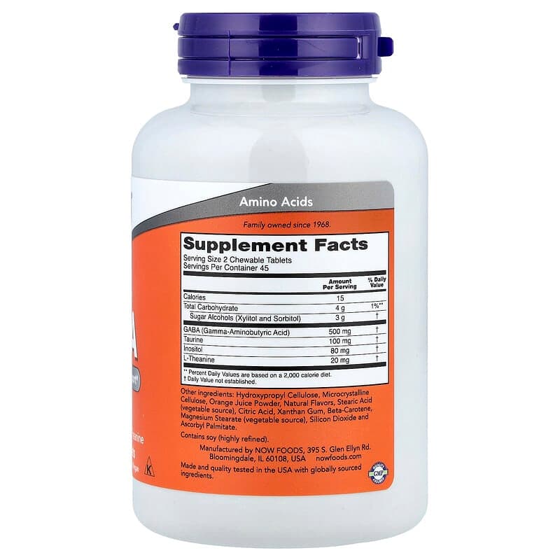 NOW Foods, GABA masticable, Naranja, 90 comprimidos masticables – NOW Foods – imagen 2