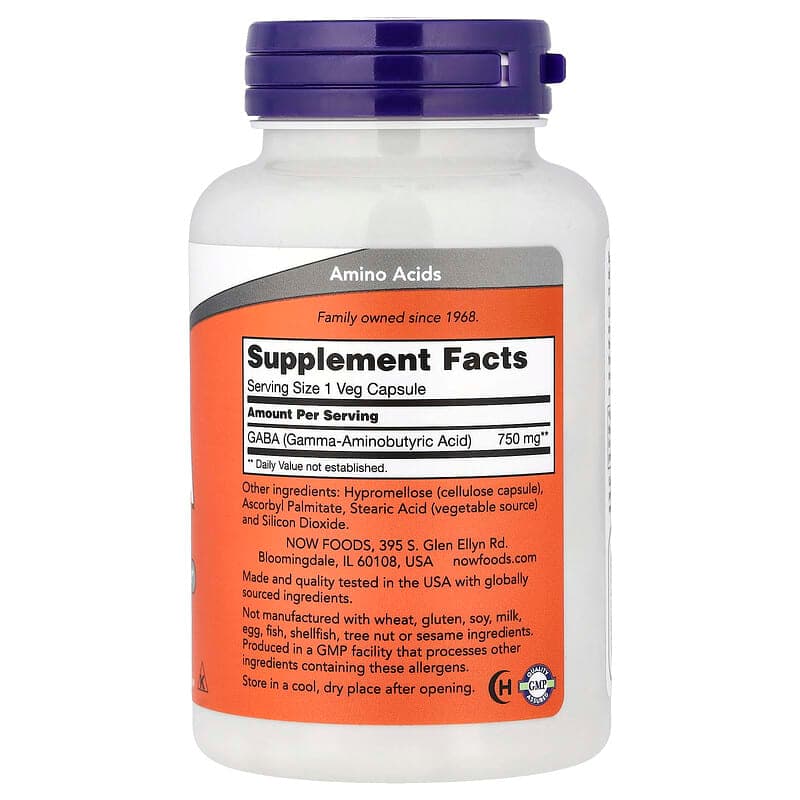 NOW Foods, GABA con vitamina B6, 750 mg, 100 cápsulas vegetales – NOW Foods – imagen 2