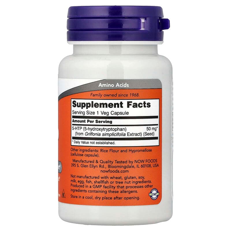 NOW Foods, 5-HTP, 50 mg, 30 cápsulas vegetales – NOW Foods – imagen 2