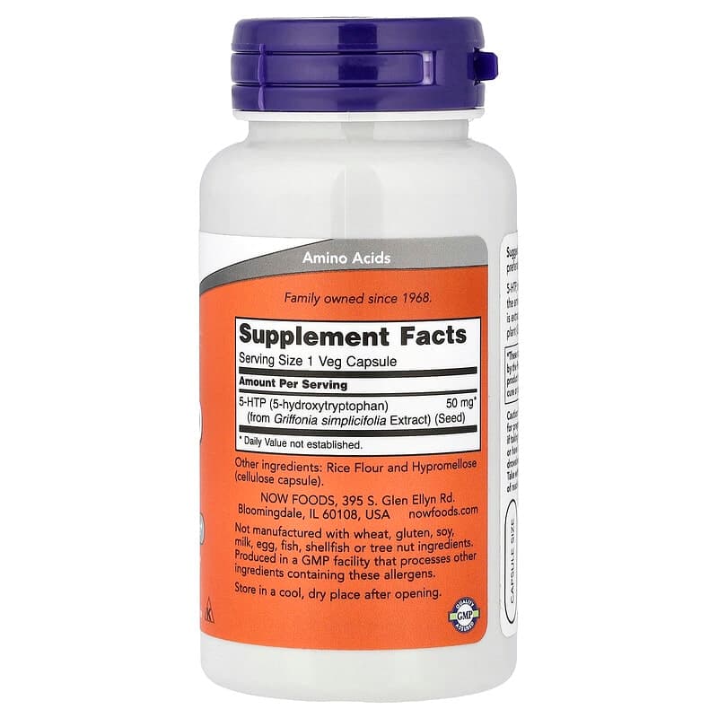 NOW Foods, 5-HTP, 50 mg, 90 cápsulas vegetales – NOW Foods – imagen 2
