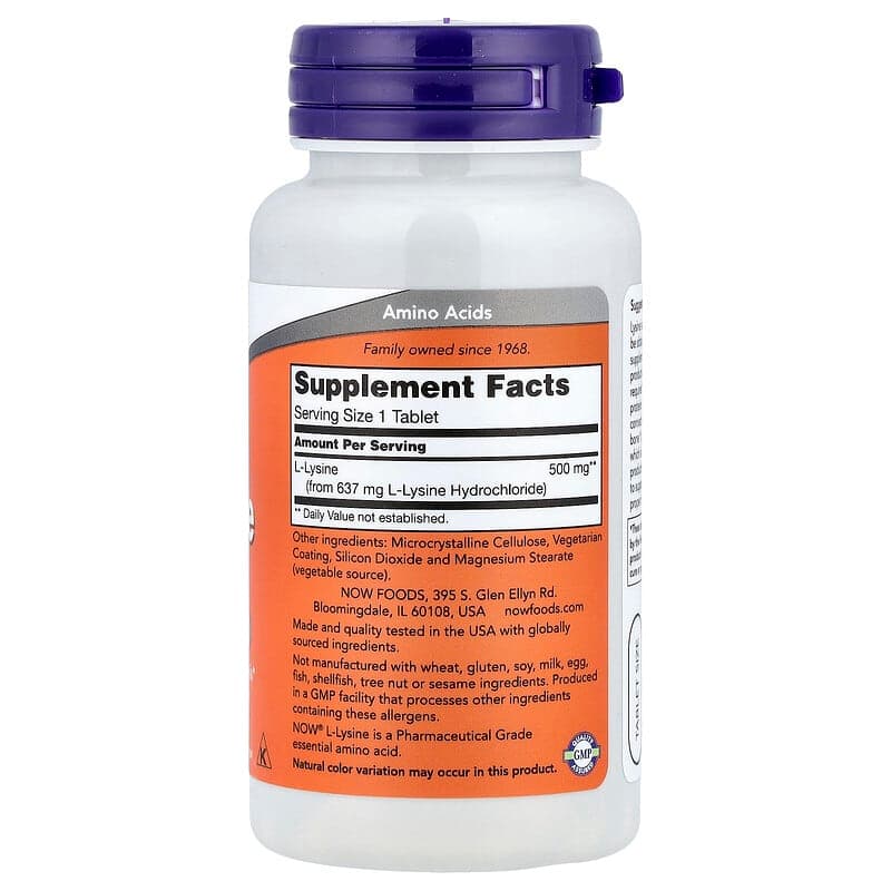 NOW Foods, L-lisina, 500 mg, 100 comprimidos – NOW Foods – imagen 2