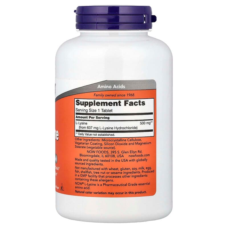 NOW Foods, L-lisina, 500 mg, 250 comprimidos – NOW Foods – imagen 2