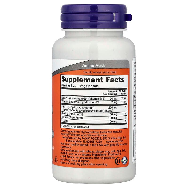 NOW Foods, 5-HTP con glicina, taurina e inositol, 60 cápsulas vegetales – NOW Foods – imagen 2