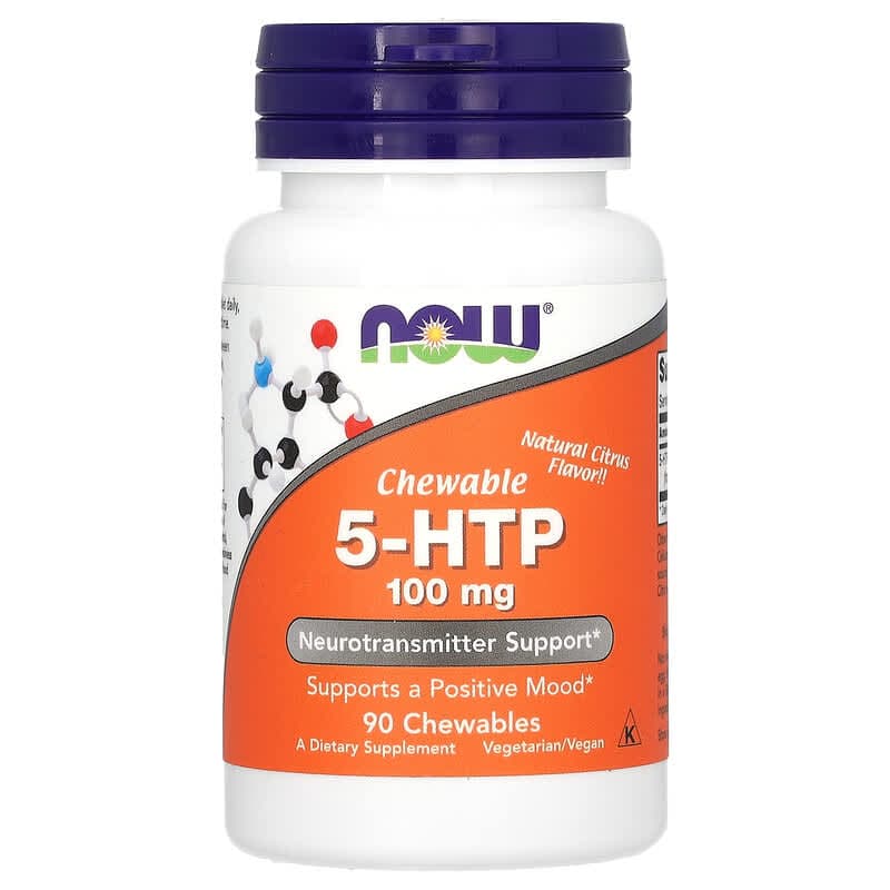 NOW Foods, 5-HTP, Sabor natural a cítricos, 100 mg, 90 comprimidos masticables