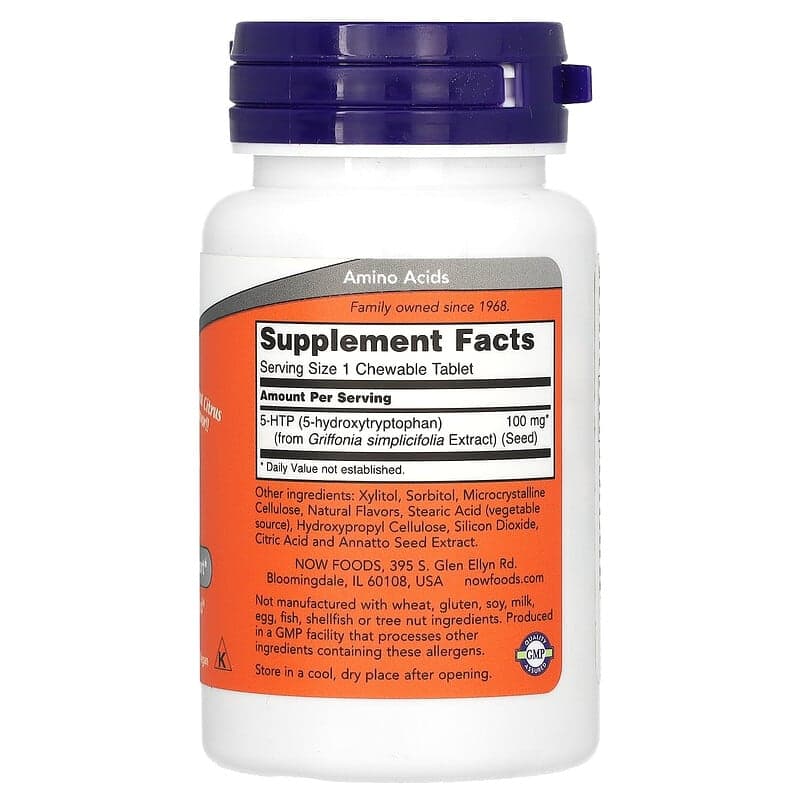 NOW Foods, 5-HTP, Sabor natural a cítricos, 100 mg, 90 comprimidos masticables – NOW Foods – imagen 2