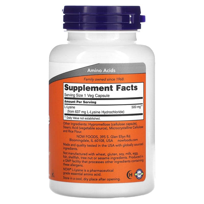 NOW Foods, L-lisina, 500 mg, 100 cápsulas vegetales – NOW Foods – imagen 2
