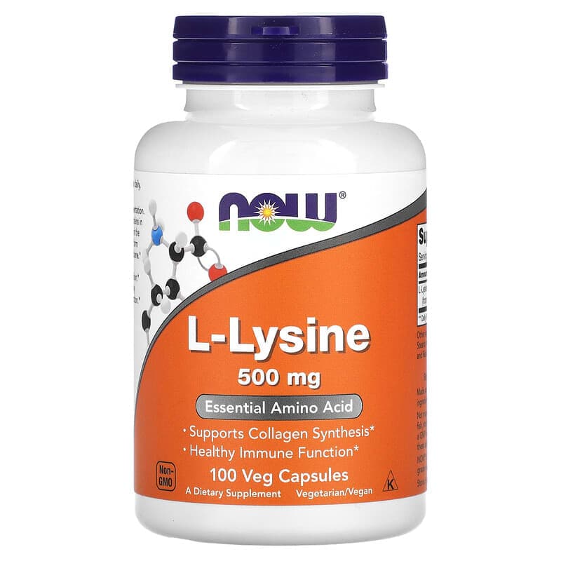 NOW Foods, L-lisina, 500 mg, 100 cápsulas vegetales