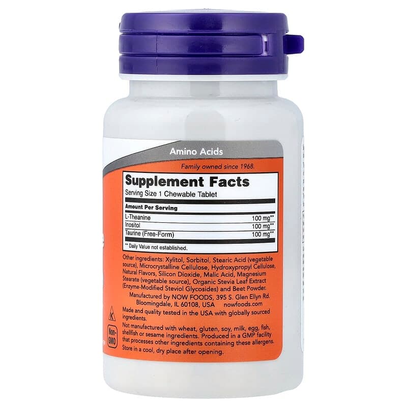 NOW Foods, L-teanina masticable, Baya, 90 comprimidos masticables – NOW Foods – imagen 2