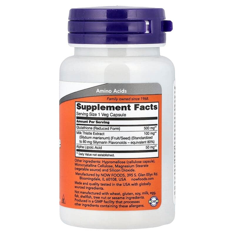 NOW Foods, Glutatión con extracto de cardo mariano y ácido alfa-lipoico, 30 cápsulas vegetales – NOW Foods – imagen 2