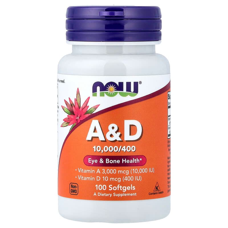 NOW Foods, Vitaminas A y D, 100 cápsulas blandas