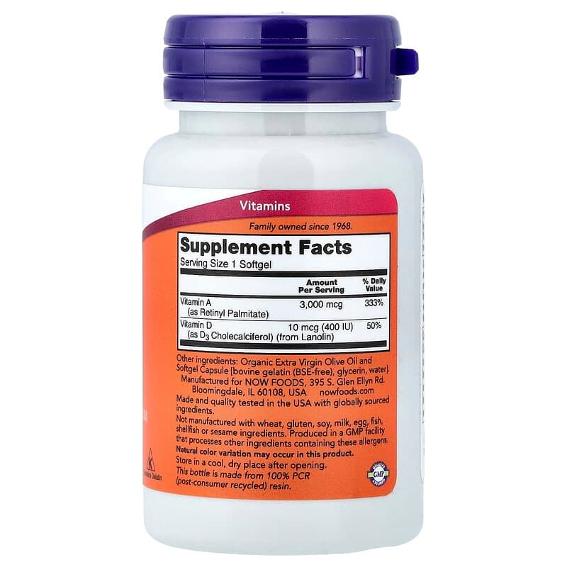 NOW Foods, Vitaminas A y D, 100 cápsulas blandas – NOW Foods – imagen 2