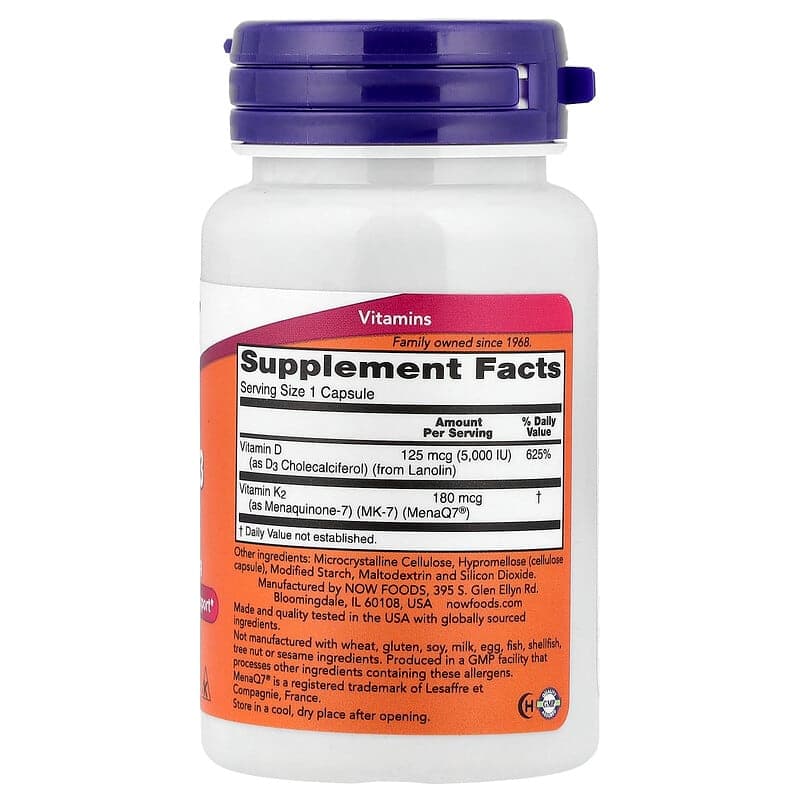 NOW Foods, Mega vitaminas D3 y MK-7, 30 cápsulas – NOW Foods – imagen 2