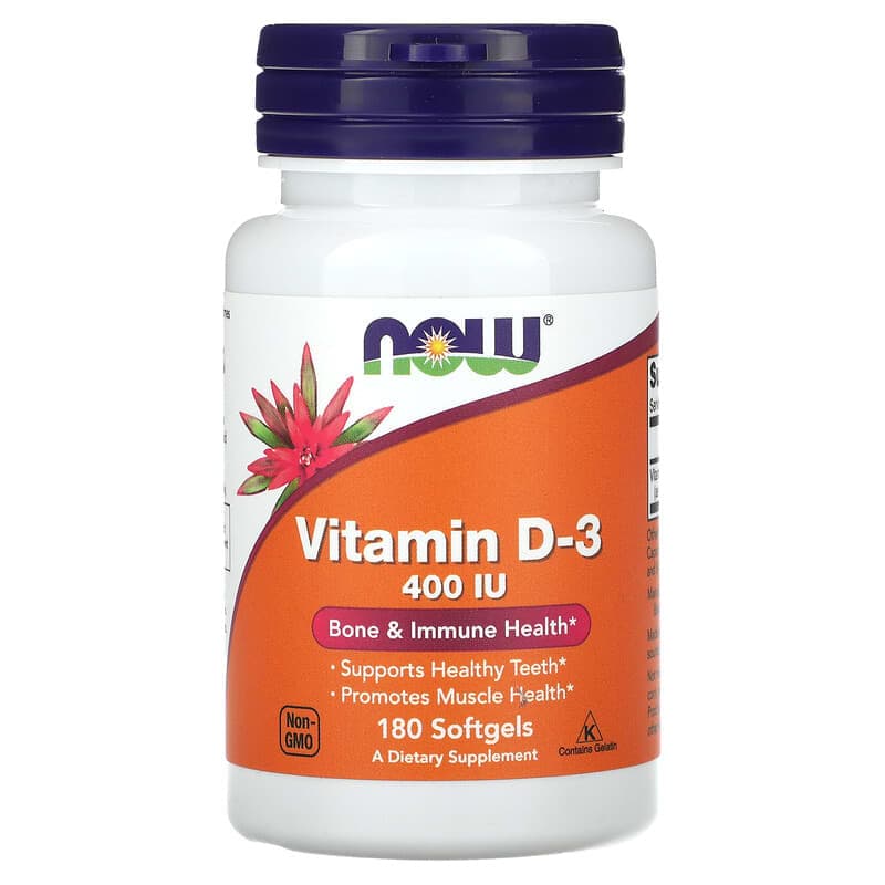 NOW Foods, Vitamina D3, 400 IU, 180 cápsulas de gel