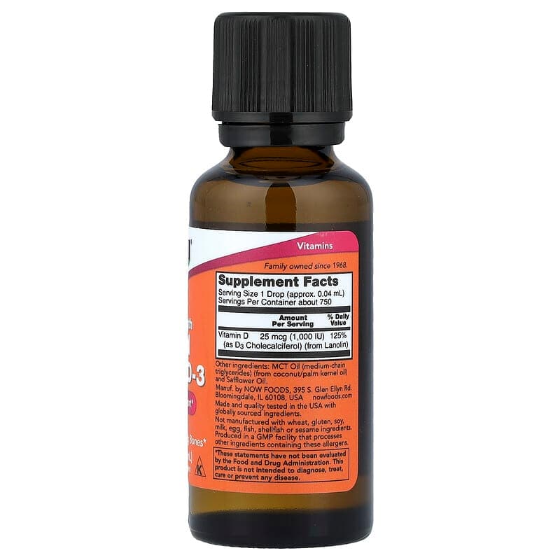 NOW Foods, Vitamina D3 líquida, 1000 UI, 30 ml (1 oz. líq.) – NOW Foods – imagen 2