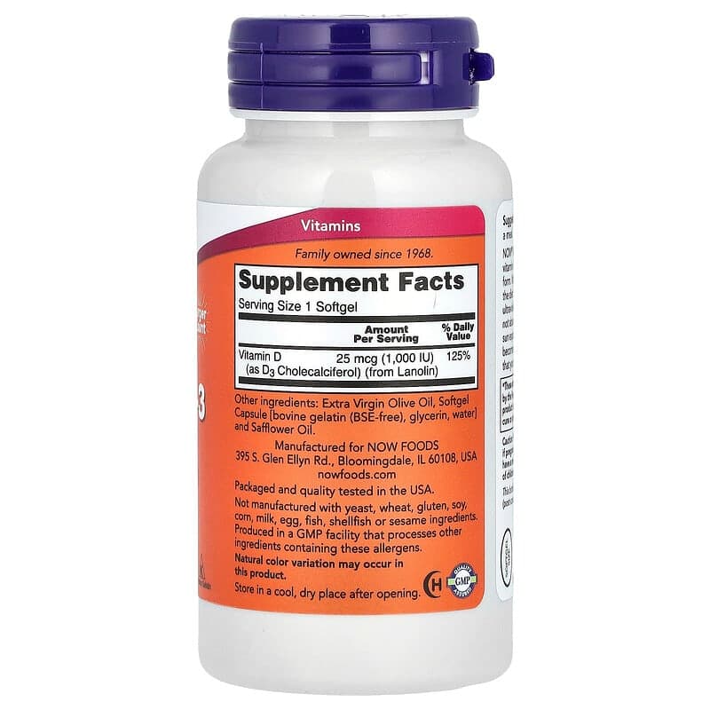 NOW Foods, Vitamina D3, Alta potencia, 1000 UI, 360 cápsulas blandas – NOW Foods – imagen 2