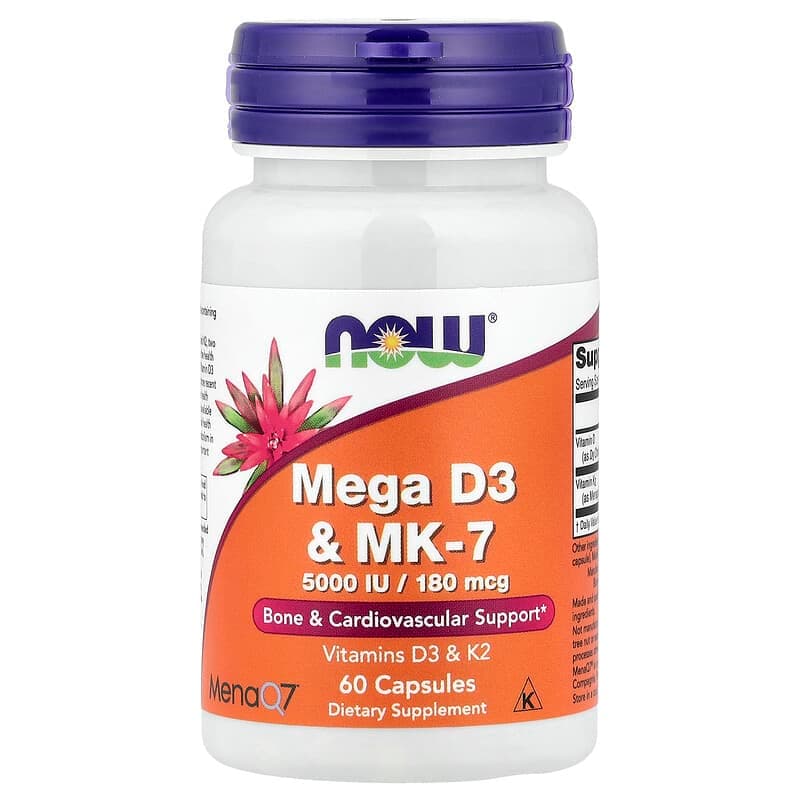 NOW Foods, Mega vitamina D3 y MK-7, 60 cápsulas