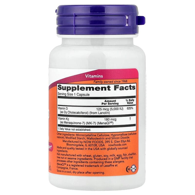 NOW Foods, Mega vitamina D3 y MK-7, 60 cápsulas – NOW Foods – imagen 2