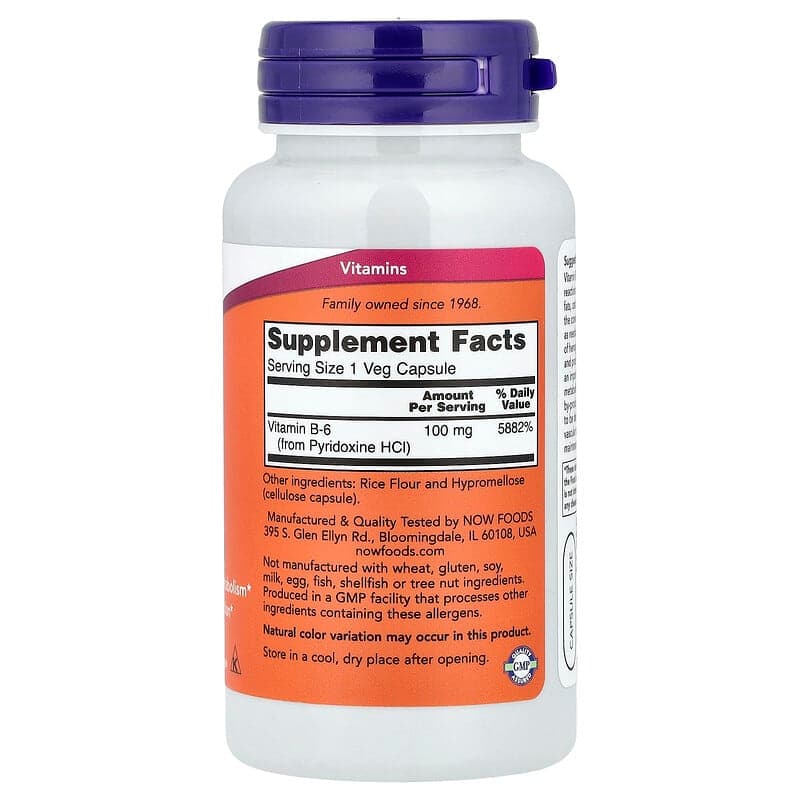 NOW Foods, B6, 100 mg, 100 cápsulas vegetales – NOW Foods – imagen 2
