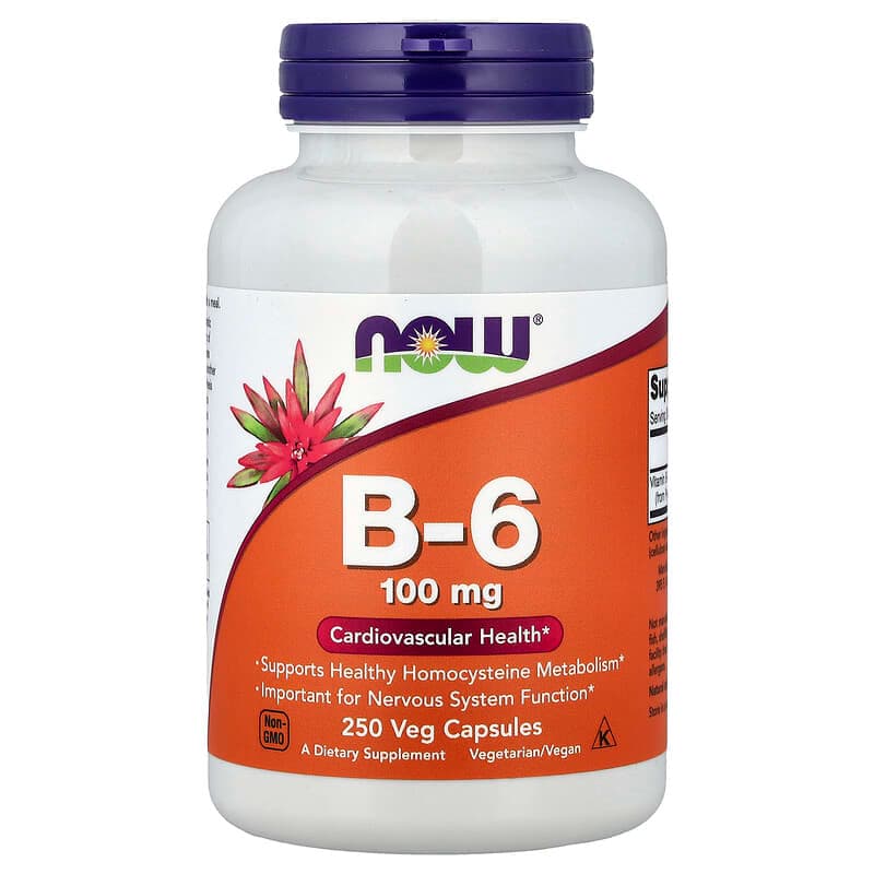 NOW Foods, Vitamina B6, 100 mg, 250 cápsulas vegetales