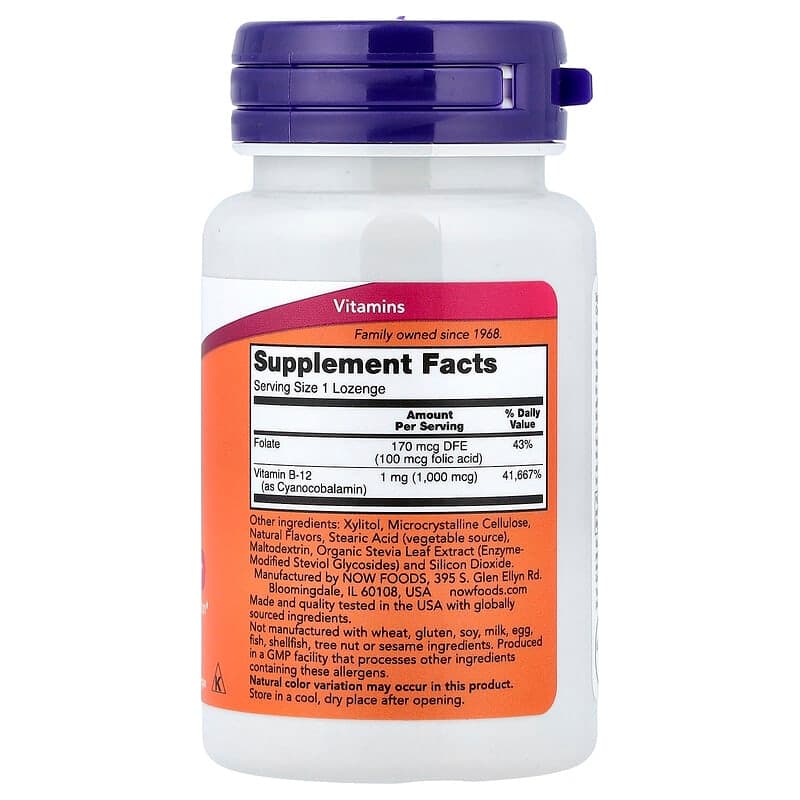 NOW Foods, Vitamina B12, 100 pastillas – NOW Foods – imagen 2
