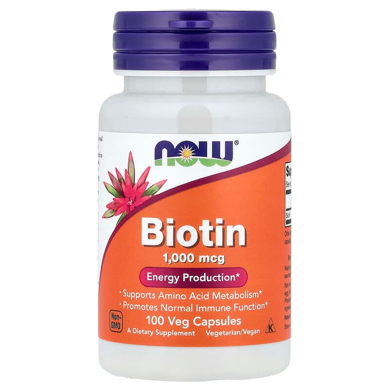 NOW Foods, Biotina, 1000 mcg, 100 cápsulas vegetales
